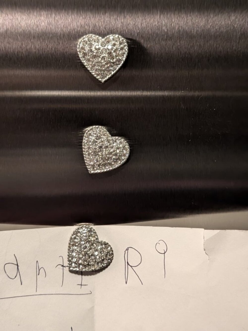 Sparkling Rhinestone Heart Magnets Set of 3 | Silver Crystal Fridge Magnets - Picture 4 of 5